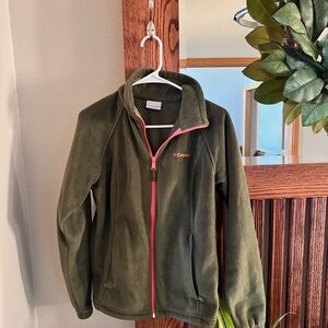 Columbia Green Fleece Zip Up with Orange Zipper Accents